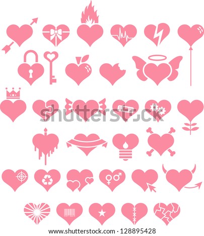 Set of pink hearts with different motives