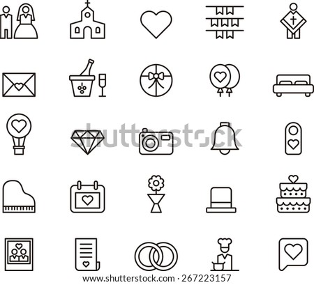 Outlined Wedding icons in white background