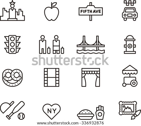 NEW YORK set of outline icons
