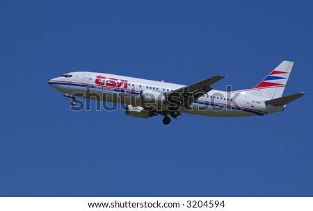 Boeing 737 civil airliner during landing approach