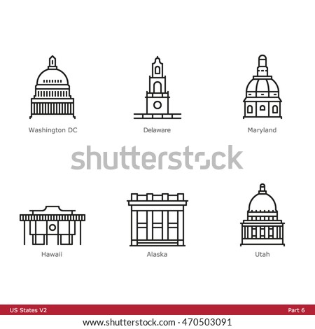US State Capitols (Part 6) - Line Style Icons
