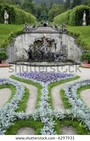 Neptune Fountain and Music Pavilion - Royal Castle Linderhof - Germany Stock foto © 