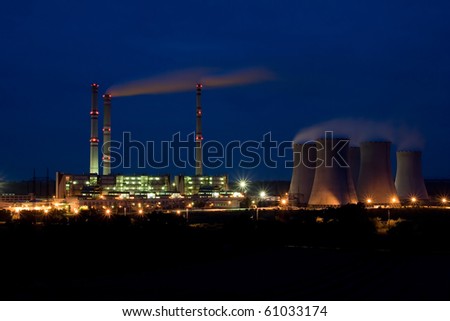 the steam turbine power plant Pocerady by night - Czech Republic