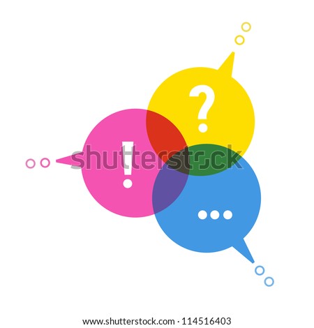 Vector background with speech bubbles in form chart cmyk color. Abstract illustration for web template. Social media concept of communication, connect, exchange of information, search for compromise