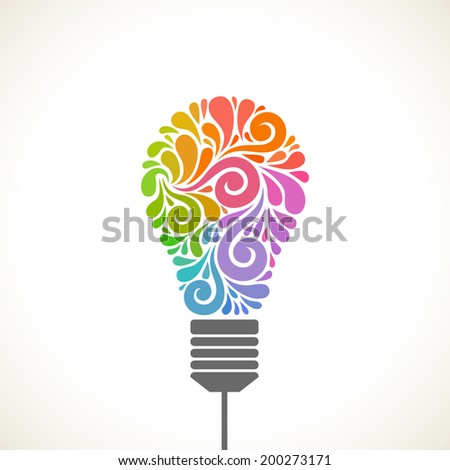 Vector light bulb icon with concept of idea. Color original sign of creativity. Illustration for print, web