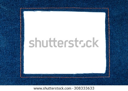 Denim frame with dark jeans isolated on a white background