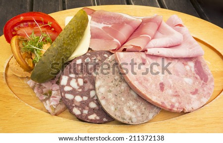 German cold cuts of meat and sausage on a platter
