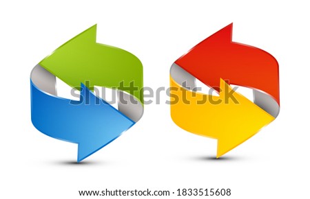 Blue and Green with Red and Orange 3D Double Arrows Vector Illustration Isolated on White Background