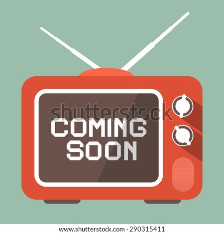 Flat Design Coming Soon Vector Title on Retro TV Screen