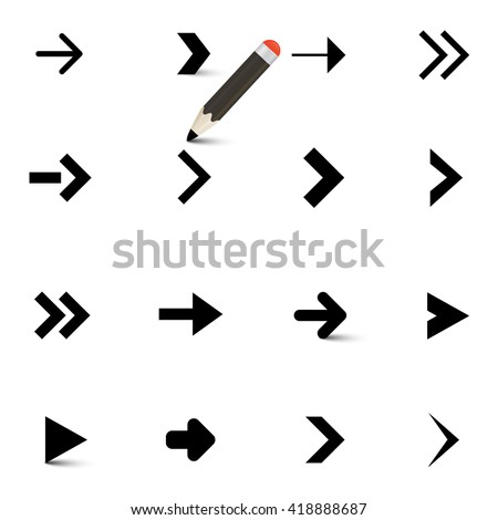 Arrows Icons Set with Pencil Isolated on White Background
