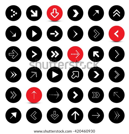 Arrows Set. Circle Vector Arrows. Application Icons Collection with Different Arrow Signs. Black and Red Arrows.