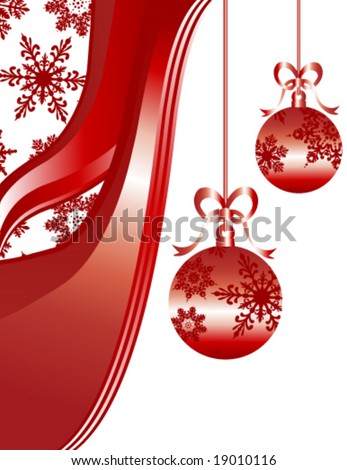 Vector Holiday Christmas ornaments in shades of red with snowflakes and swirls.