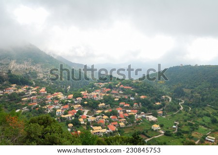 Remote village of Eglouvi in the mountains of greek island of Lefkada