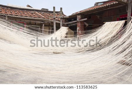 Taiwan asian Background noodles flour food culture sunlight finish white house home brown Bamboo red Tile sky nobody