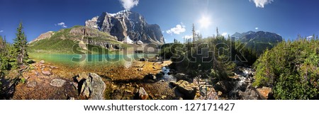 360 degree view of Lake Annette & Mount Temple in Paradise Valley Lake Louise, Banff National Park, Alberta, Canada