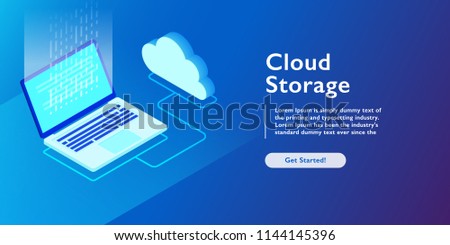 	
System of cloud storage, laptop uploading data, backup information isometric vector illustration