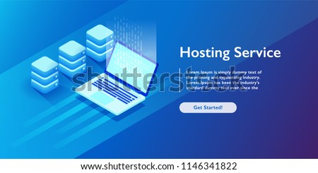 Web sites hosting services, server room rack, data center, data searching, network administration isometric vector ultraviolet