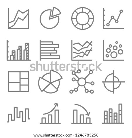 Charts and Diagrams Vector Line Icon Set. Contains such Icons as Bubble Chart, Column Chart, Pie Chart, Bar Chart and more. Expanded Stroke