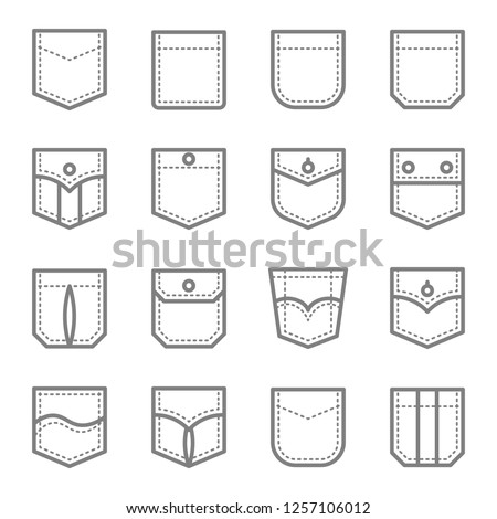 Patch Pocket Style Vector Line Icon Set. Contains such Icons as Original Pocket, Denim, Traditional, Flap and more. Expanded Stroke