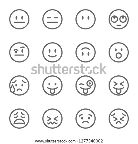 Emoji Avatar Face Vector Line Icon Set. Contains such Icons as Winking Face with Tongue, Confounded Face , Persevering Face and more. Expanded Stroke