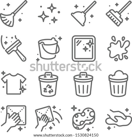 Clean icons set vector illustration. Contains such icon as Recycle, Cleaning, Clean Bucket, and more. Expanded Stroke