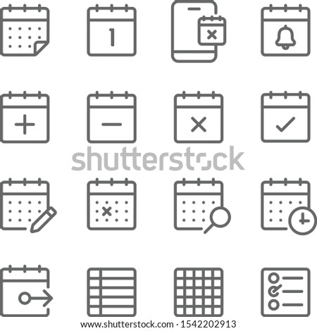 Schedule icons set vector illustration. Contains such icon as event, check list, appointment, calendar, meeting and more. Expanded Stroke
