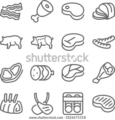 Meat food icon illustration vector set. Contains such icon as Steak, Sausage, Beef, Pork, Lamb, Bacon, and more. Expanded Stroke