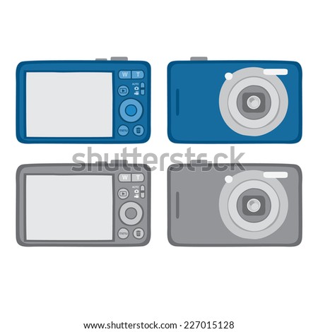 Compact Camera Front Back Vector Blue Silver