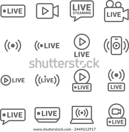 Live icon illustration vector set. Contains such icon as online, on air, broadcast, influencer and more. Editable stroke 