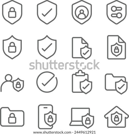 Privacy icon illustration vector set. Contains such icon as online, on secure, policy, protect and more. Editable stroke 