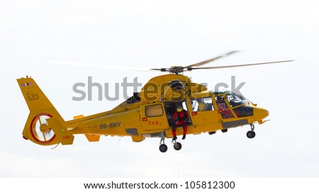ROTTERDAM, THE NETHERLANDS - JUNE 6: A helicopter for rescue operations and transporting roughnecks to offshore rigs in Rotterdam on June 6, 2012