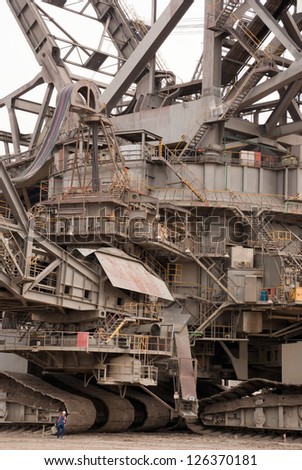 HAMBACH, GERMANY - SEPTEMBER 1: A close-up of one of the world's largest bucket-wheel excavators digging lignite (brown-coal) in of the world's deepest open-pit mines in Hambach on September 1, 2010