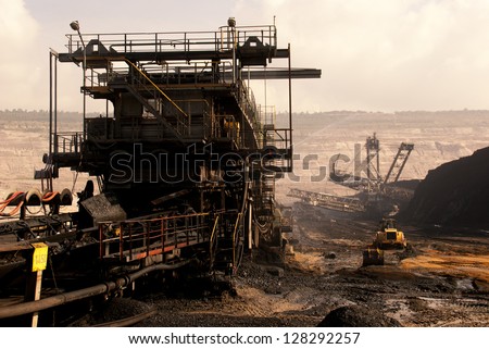 HAMBACH, GERMANY - SEPTEMBER 1: A conveyor belt for transporting lignite (brown-coal) in one of the world\'s deepest open-pit mines in Hambach on September 1, 2010