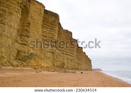 Landslide at the Bridport sandstone cliffs at West Bay, Jurassic Heritage Coast, Dorset, England
