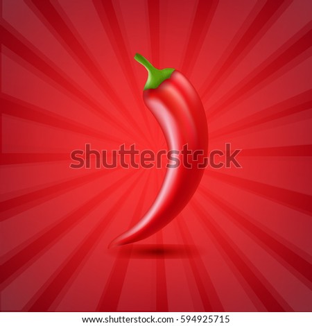 Red Background Texture With Sunburst With Hot Pepper With Gradient Mesh, Vector Illustration