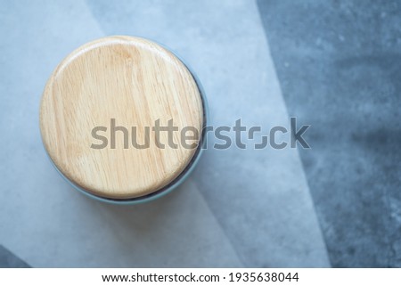 A round wooden cap of jar. Top view Сток-фото © 
