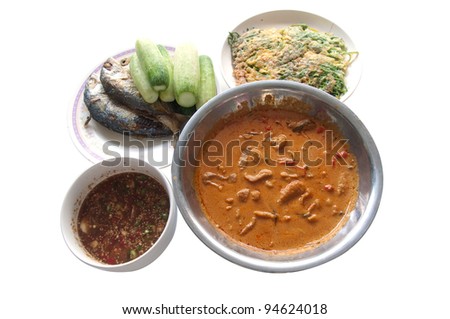 set of thai food on white background