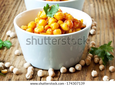 Chickpeas Curry Stew, Delicious Vegetable Stew with Parsley Leaves