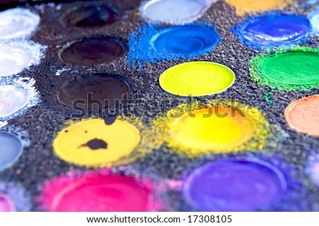 Abstract of Colorful Palette full of Paint, shallow depth of field