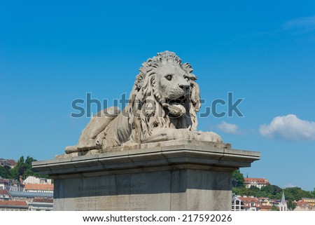 Lion Statue Chain Bridge Budapest Hungary