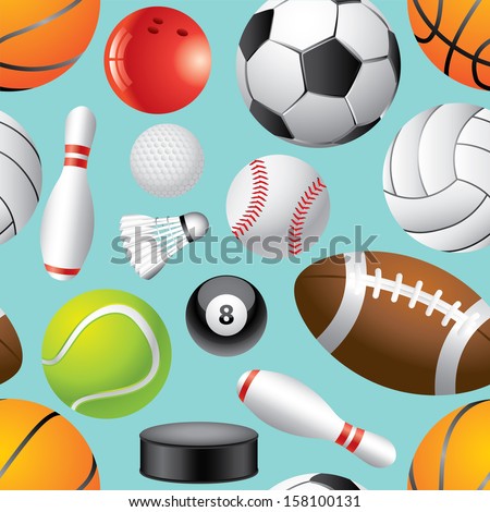 Different sport balls seamless background vector illustration
