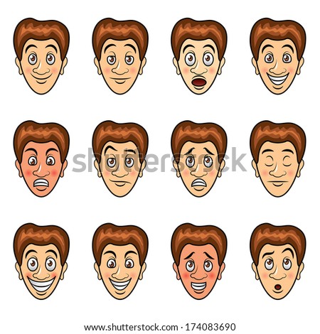 Man\'s emotions and expressions cartoon vector set