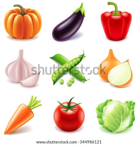 Vegetables icons detailed photo realistic vector set