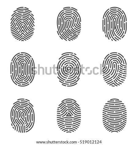 Nine grey fingerprint types detailed vector set