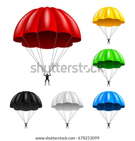 Flying parachute isolated on white photo-realistic vector illustration