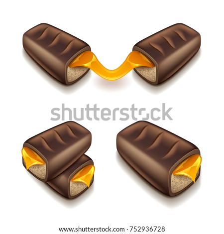 Chocolate bar with caramel isolated on white photo-realistic vector illustration