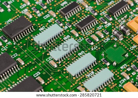 Close up of a printed computer circuit board