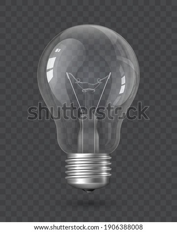 Realistic Light Bulb with transparency isolated on a dark checkered background. Incandescent Lamp, Glass Lamp object. Design element, clipart, symbol, icon. Electricity concept. 3d vector illustration