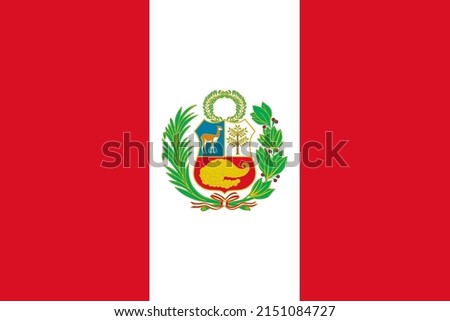 Flag of Peru. The official national flag of the Republic of Peru, a state of South America. Flat icon. Texture map. Vector illustration
