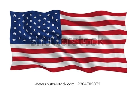 US Flag. Official flag of the United States flies in the wind. USA symbol. Realistic flag of the United States of America. Icon isolated on white background. 3D Vector illustration